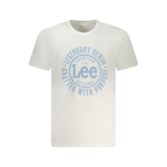 Lee White Cotton Men T-Shirt with logo print, short sleeves, crew neck, 100% cotton, perfect for casual style and comfort.