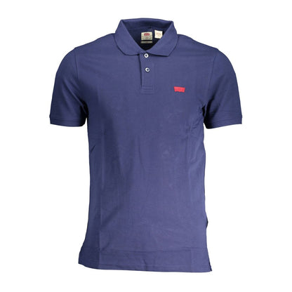 Levi's Blue Cotton Men Polo Shirt, slim fit, short sleeve, with logo and two-button placket, perfect for a sharp, casual look.