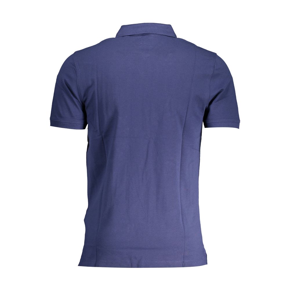 Back view of Levi's Blue Cotton Men Polo Shirt with short sleeves and sleek design.