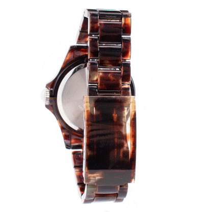 Back view of Lorus Brown Polyethylene Dress Watch with brown polyurethane bracelet and plastic case, featuring a mineral glass display.