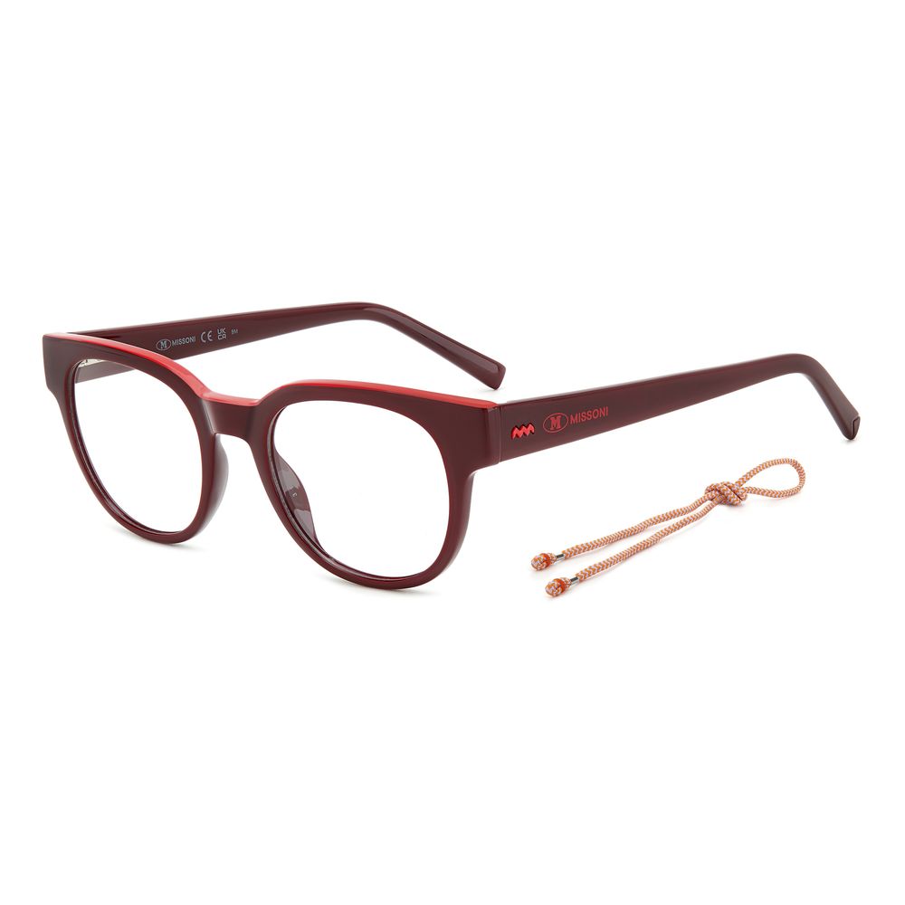 M Missoni Red Resin Glasses (Frames) with a sleek design, model MMI0156LHFE81, featuring resin material and red color.