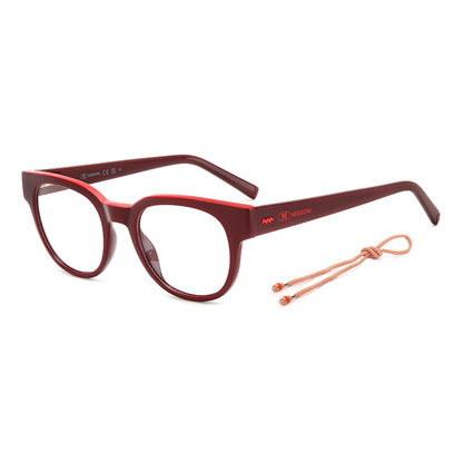 M Missoni Red Resin Glasses (Frames) with a sleek design, model MMI0156LHFE81, featuring resin material and red color.