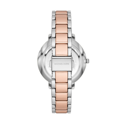 MICHAEL KORS Mod. PYPER ladies wristwatch 38mm in official packaging, elegant rose gold and silver bracelet design.