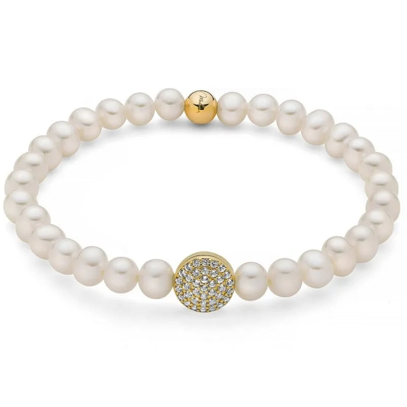MILUNA Mod. PBR3500G-TPZ elegant pearl bracelet with gold accents and gemstone detailing