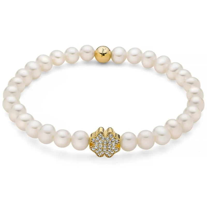 Elegant MILUNA Mod. PBR3501G-TPZ pearl bracelet with gold and diamond accents, showcasing exquisite craftsmanship and luxurious design.