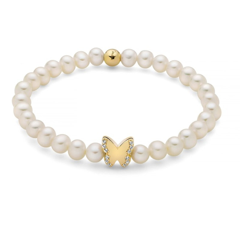 Elegant MILUNA Mod. PBR3502G-TPZ pearl bracelet with butterfly accent.