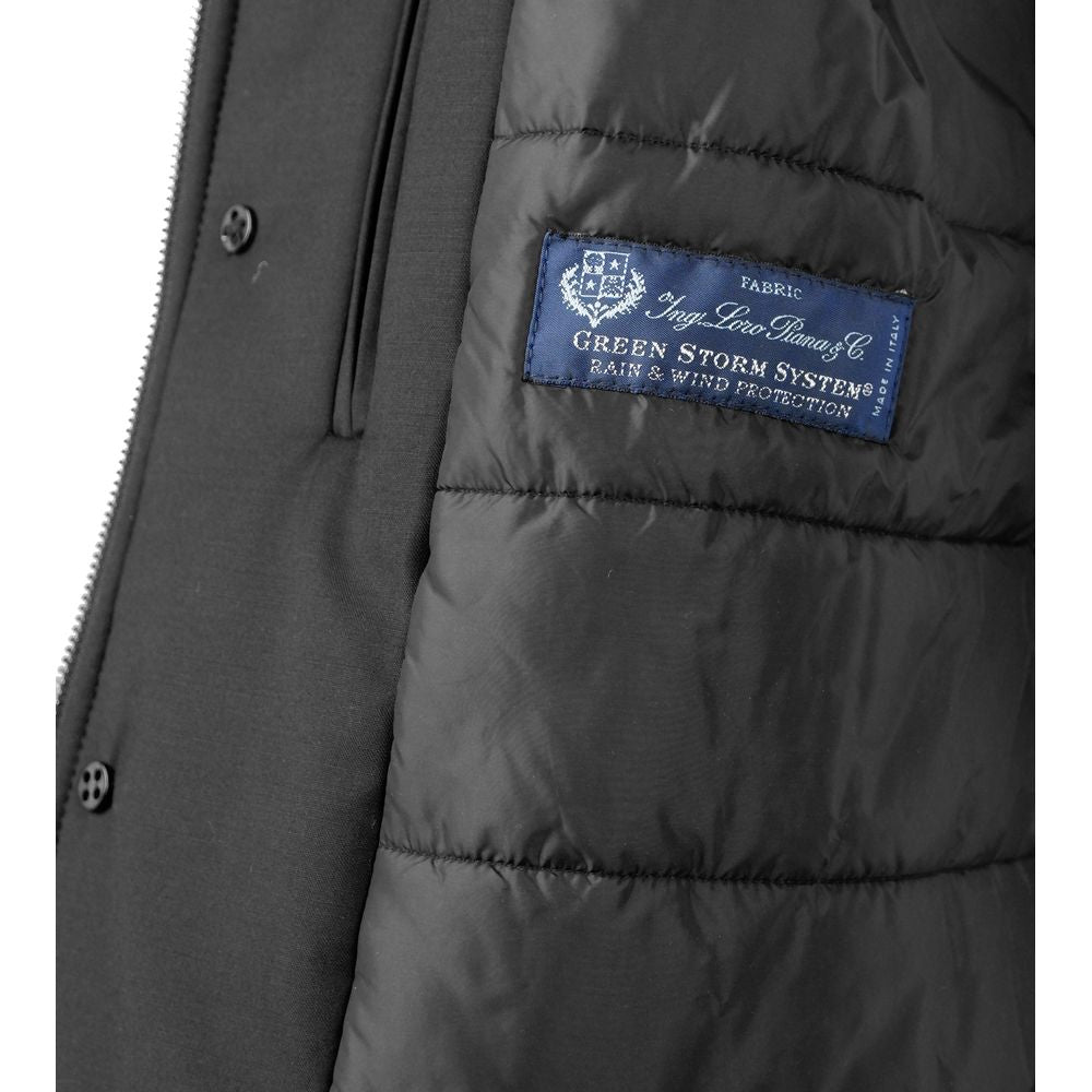 Close-up of Made in Italy Black Wool Men's Jacket with Loro Piana fabric label