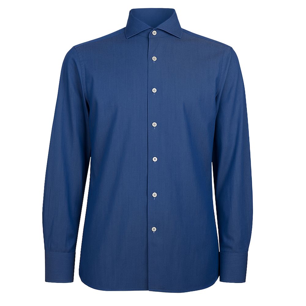 Made in Italy Blue Cotton Men's Shirt with button closure, crafted from 100% cotton, showcasing Italian craftsmanship and luxury appeal.