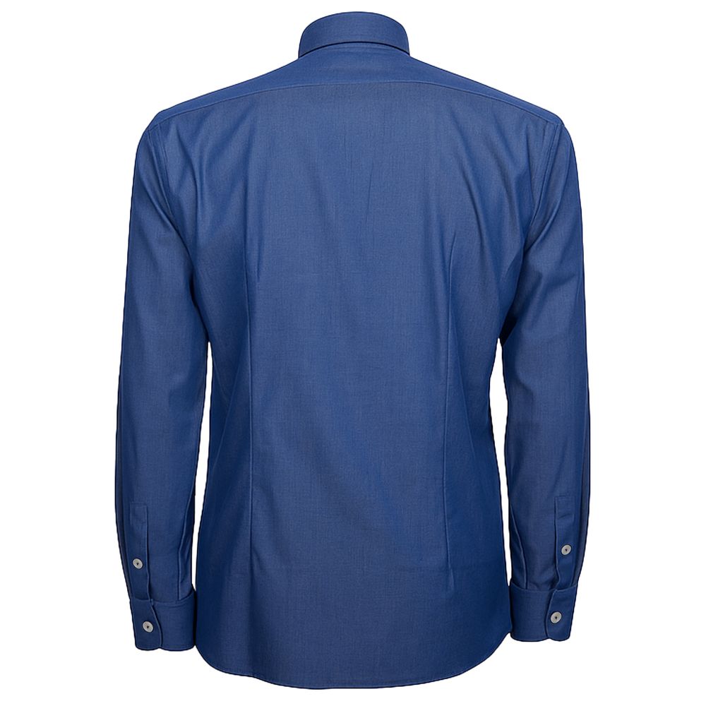 Back view of Made in Italy Blue Cotton Men's Shirt with buttons, showcasing Italian craftsmanship and elegant menswear design.