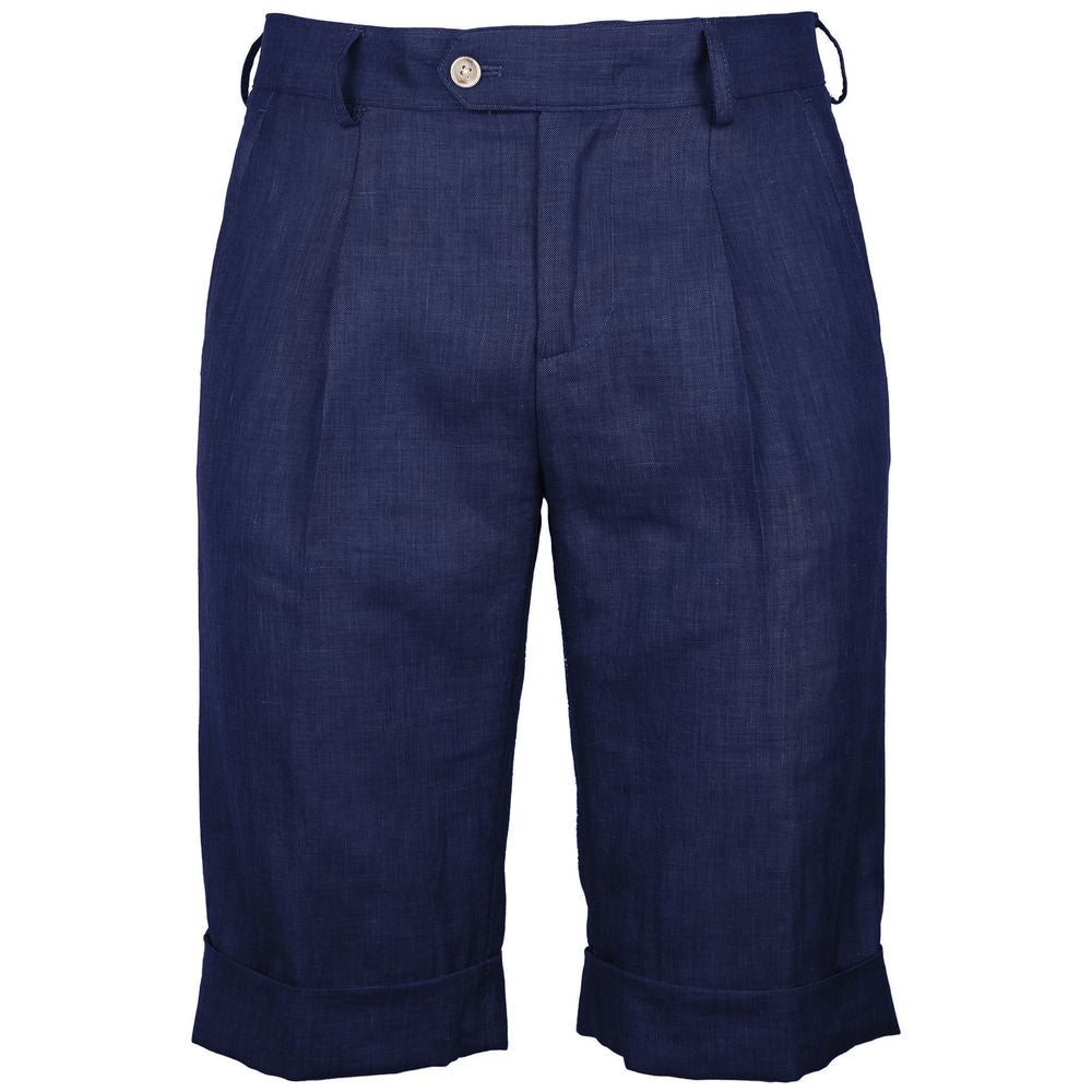 Made in Italy Blue Linen Short by Loro Piana, wool blend, navy blue, with darts, button and zip fastening, four-pocket design.
