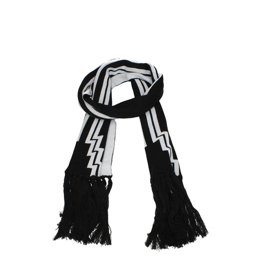 Marcelo Burlon Black Marabou Scarf with fringes and front logo, casual style, acrylic fabric, black and white accents, 30x190 cm.