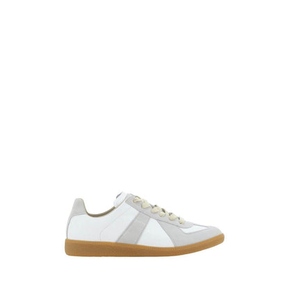 Margiela White Rubber Low Top Sneakers, calfskin with suede detailing and gum sole, AW25 collection.