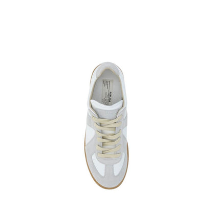 Top view of Margiela White Rubber Low Top Sneakers with suede detailing and gum sole, AW25 edition.