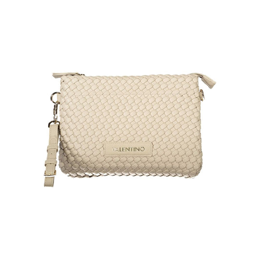Mario Valentino Beige Polyethylene Women Handbag with adjustable strap, featuring chic woven design and internal pocket for essentials.