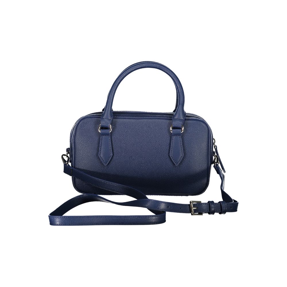 Mario Valentino Blue Polyethylene Women Handbag with handles and shoulder strap, chic design, glossy finish, two internal pockets.