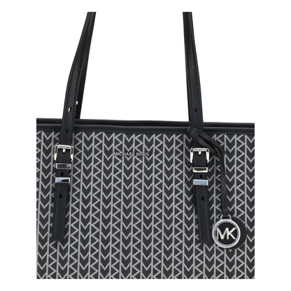 Michael Kors Black Polyester Shoulder Bag with adjustable leather straps and jacquard logo design for versatile style and functionality.