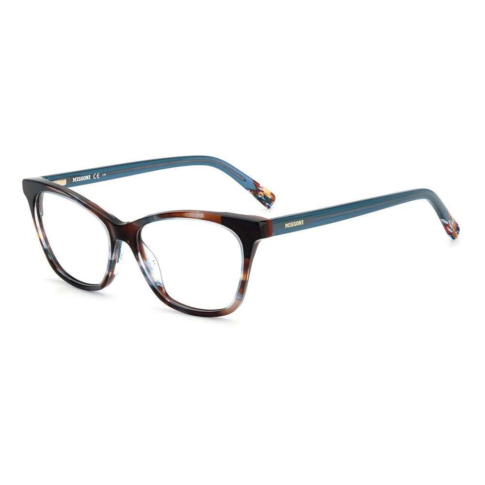 Missoni Multicolor Acetate Glasses (Frames) in horn brown blue color with dimensions 53/15/145mm, featuring elegant design for women.