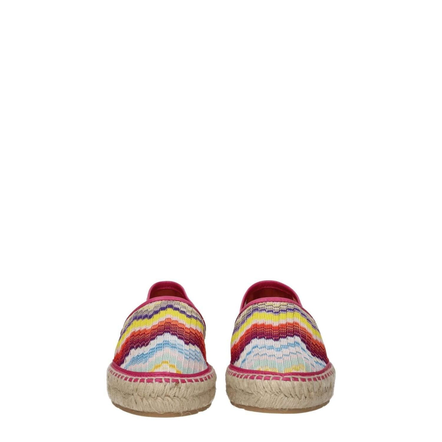 Front view of Missoni Multicolor Fabric Espadrilles with round toe, low flat heel, and rubber sole, showcasing vibrant vintage design.