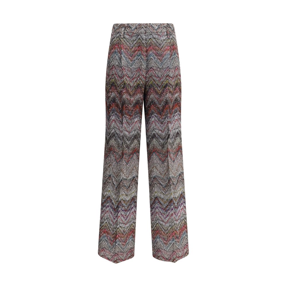 Missoni Multicolor Viscose Casual Pants with zigzag pattern, sequins, lamé filaments, wide leg design and flowing silhouette.