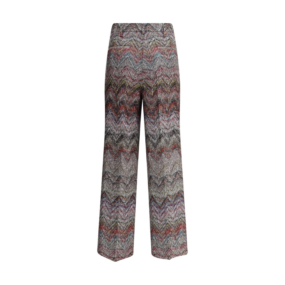 Missoni Multicolor Viscose Casual Pants with zigzag pattern and sequins, wide leg and flowing silhouette for a sophisticated look.