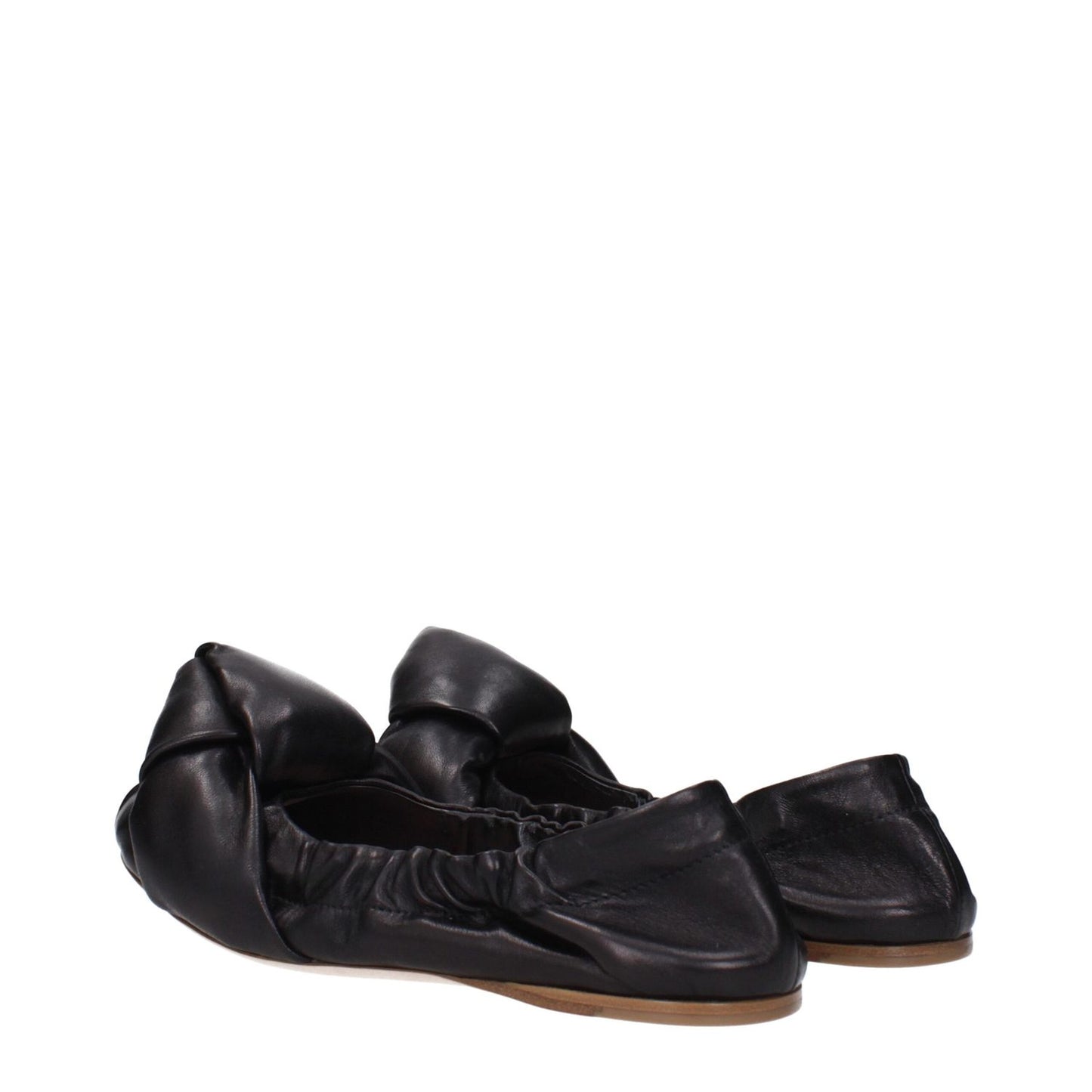 Miu Miu Black Leather Ballet Flats with front detail and round toe, casual style, low flat heel, leather sole.