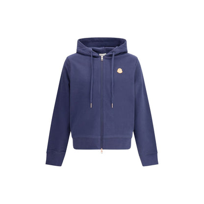 Moncler x Donald Glover Blue Cotton Sweatshirt featuring zip-up design and adjustable hood, made from soft cotton fleece for AW25 collection.