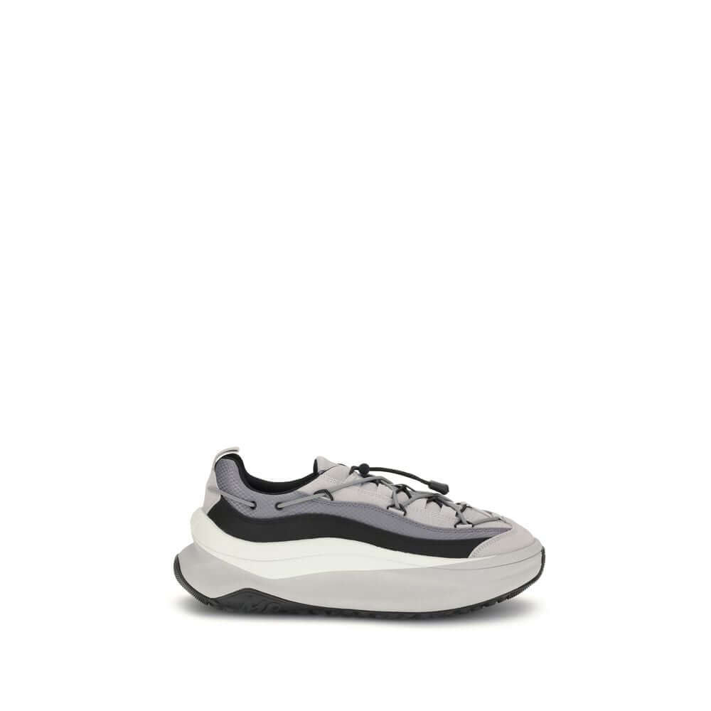 Moon Boot Gray Polyester Athletic Sneakers with crisscrossing laces and thick EVA sole on white background