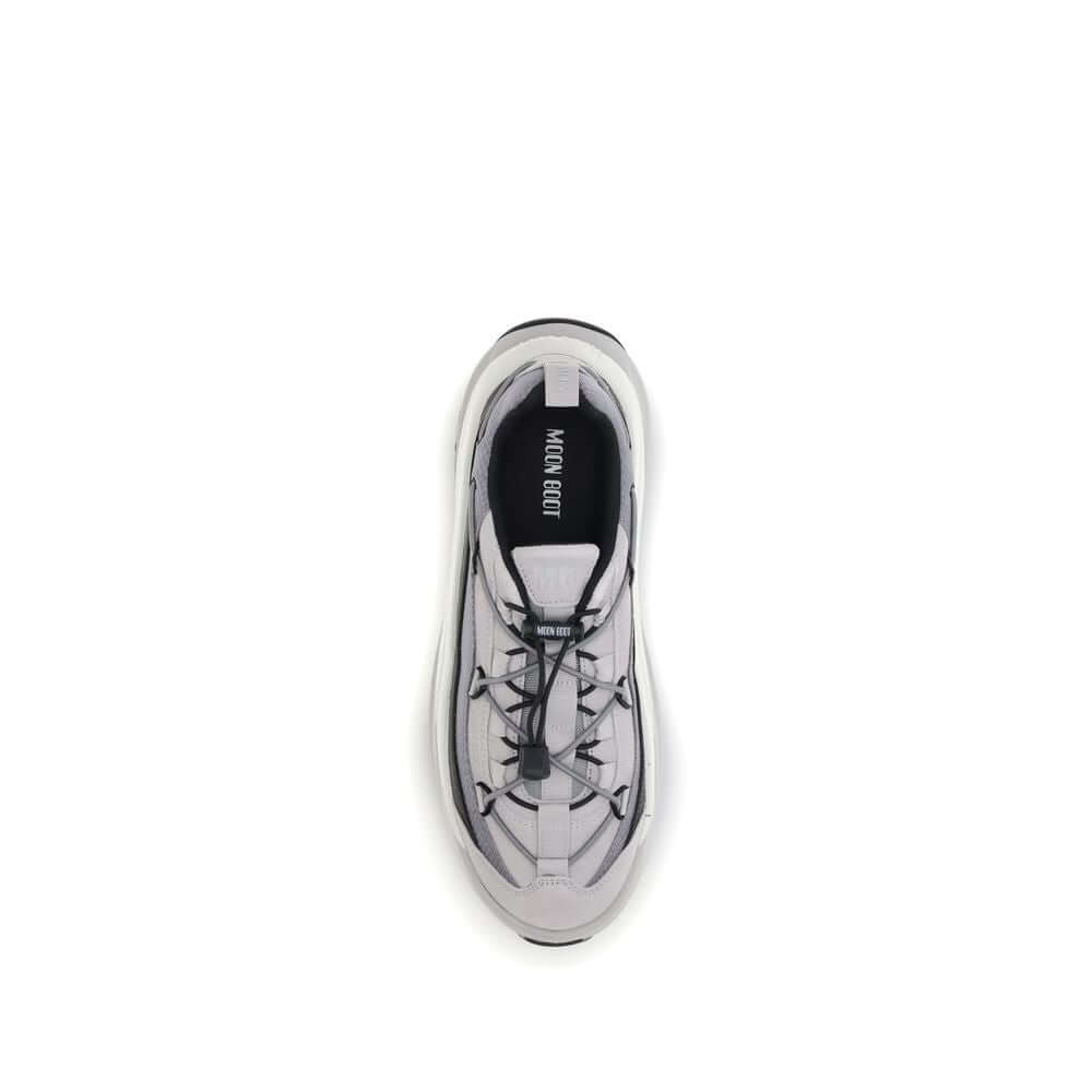 Top view of Moon Boot Gray Polyester Athletic Sneakers with experimental design and crisscrossing laces.