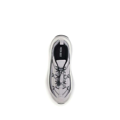 Top view of Moon Boot Gray Polyester Athletic Sneakers with experimental design and crisscrossing laces.