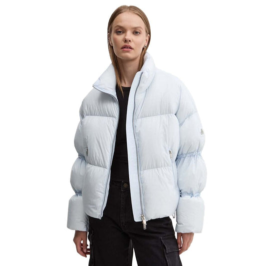 Moose Knuckles Light Blue Nylon Women Jacket with down padding and zip fastening, perfect for city and après-ski style.
