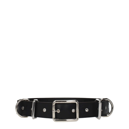 Moschino Black Leather Belt with silver buckle, punk rock style, adjustable size, MPN A803780020555.