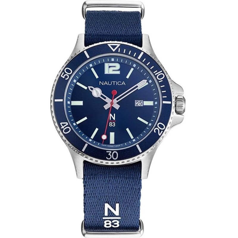 NAUTICA Mod. NAPABS904 Gent Quartz Analog Watch with Blue Dial, 5 ATM Water Resistance, 43mm Case, and Logo Branded Bracelet