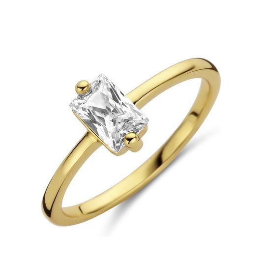 Elegant gold ring featuring a stunning rectangular gemstone, perfect for engagements. NEW BLING Mod. 9NB-0604-52 jewelry piece.
