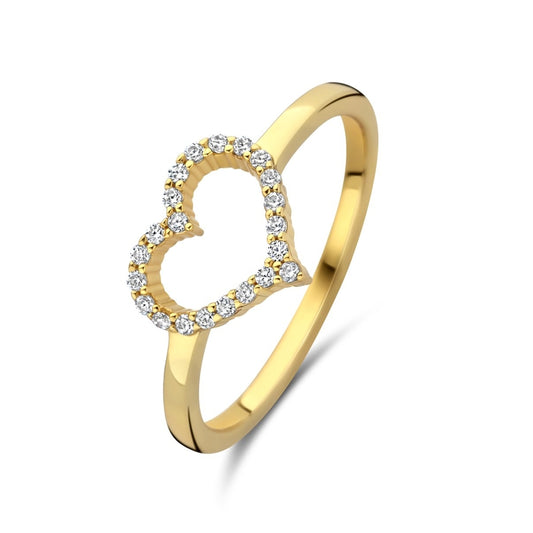 Gold ring with diamond heart design, featured as NEW BLING Mod. 9NB-1447-58 jewelry, showcasing elegant craftsmanship.