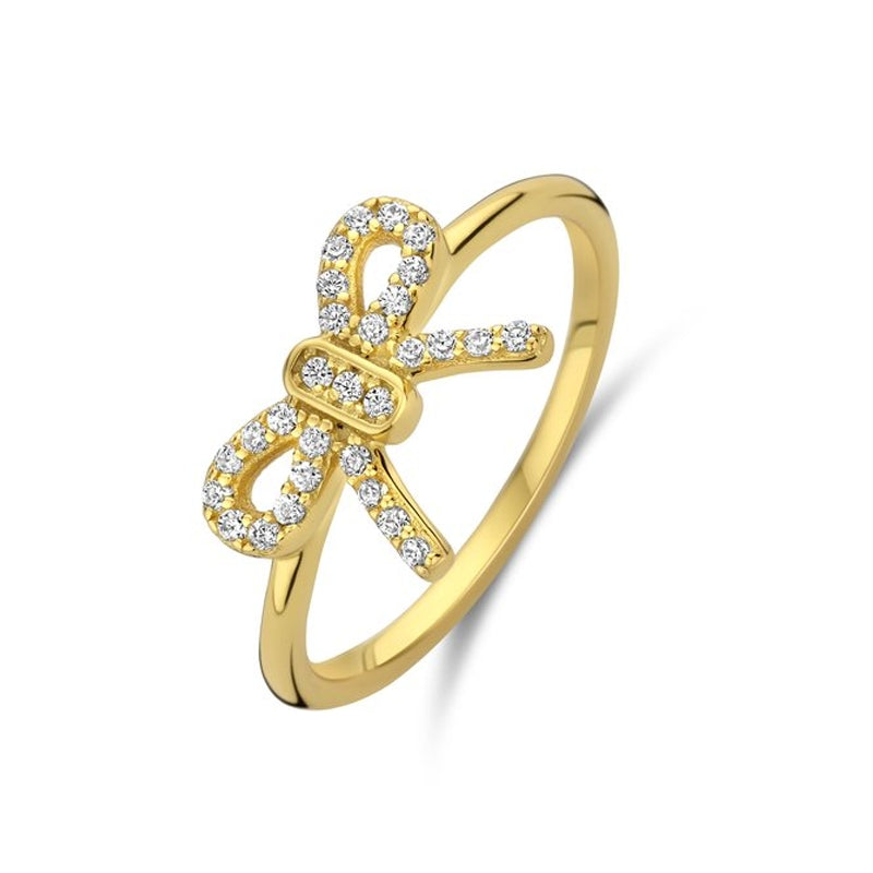 Gold ring with diamond-studded bow design from NEW BLING Mod. 9NB-1553-56 jewelry collection.