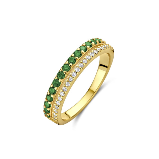 NEW BLING Mod. 9NB-1580-58 gold ring with green and clear gemstones