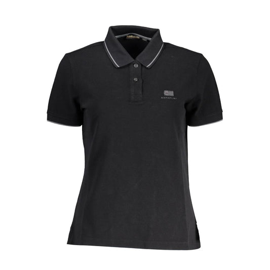 Napapijri Black Cotton Women Polo Shirt with short sleeves and iconic embroidery, showcasing a chic and sophisticated design.