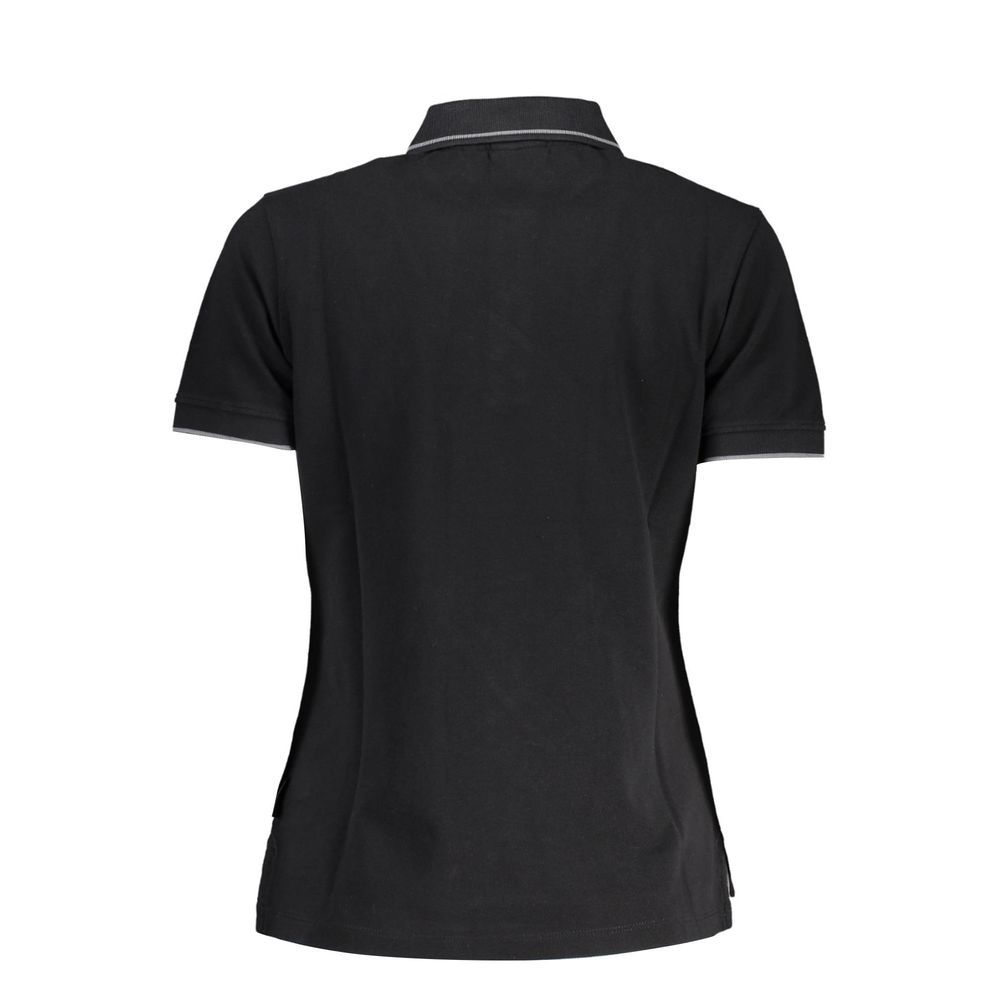 Back view of Napapijri Black Cotton Women Polo Shirt with short sleeves and contrast details.