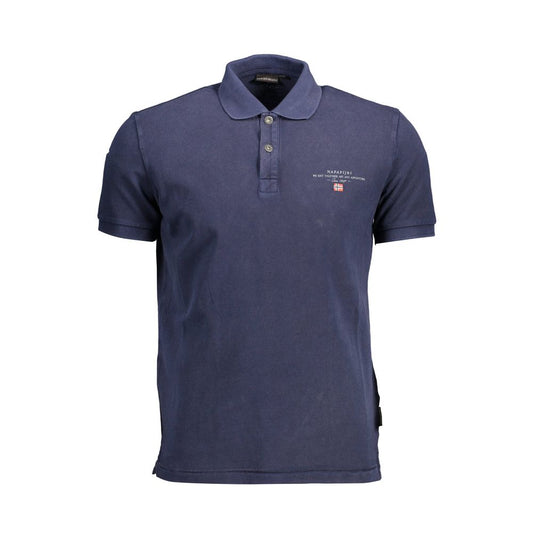 Napapijri Blue Cotton Men Polo Shirt with short sleeves, subtle print, and embroidered logo, epitomizing casual elegance.