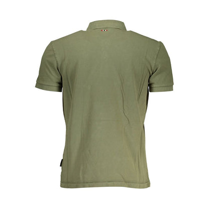 Back view of Napapijri Green Cotton Men Polo Shirt, showcasing classic design and high-quality green cotton material.