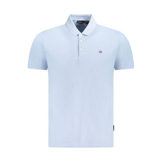 Napapijri Light Blue Cotton Men Polo Shirt with 3-button placket and embroidered logo