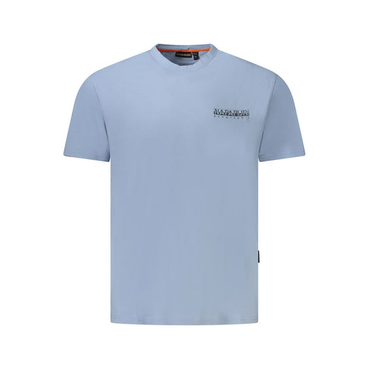 Napapijri Light Blue Cotton Men T-Shirt with logo, relaxed fit short sleeve tee for casual style and comfort