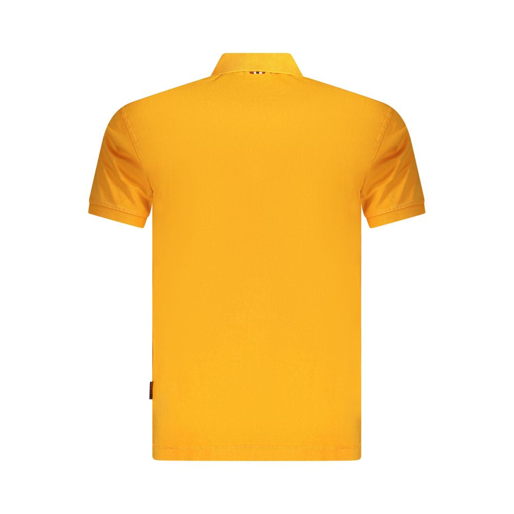 Back view of Napapijri Orange Cotton Men Polo Shirt showcasing classic short-sleeves and vibrant color.