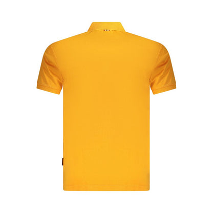 Back view of Napapijri Orange Cotton Men Polo Shirt showcasing classic short-sleeves and vibrant color.