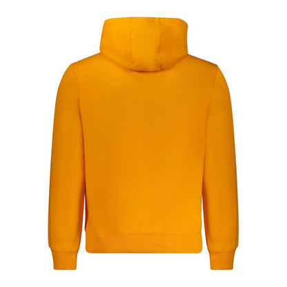 Back view of Napapijri Orange Cotton Men Sweater with hood and long sleeves, ideal for casual outings and breezy days