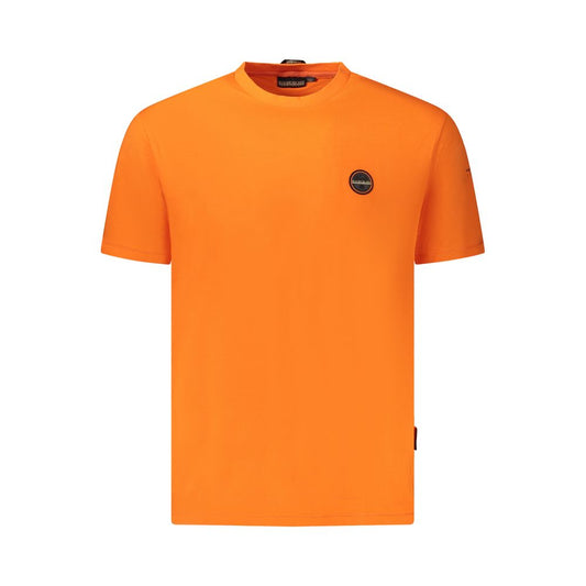 Napapijri Orange Cotton Men T-Shirt with logo, 100% organic cotton, short sleeve, bold color, sustainable fashion.