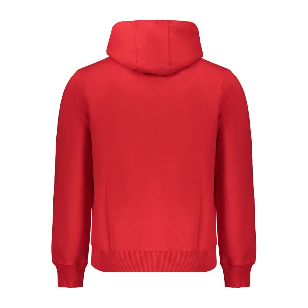Napapijri Red Cotton Men Sweater back view showcasing hoodie and regular fit design for casual style