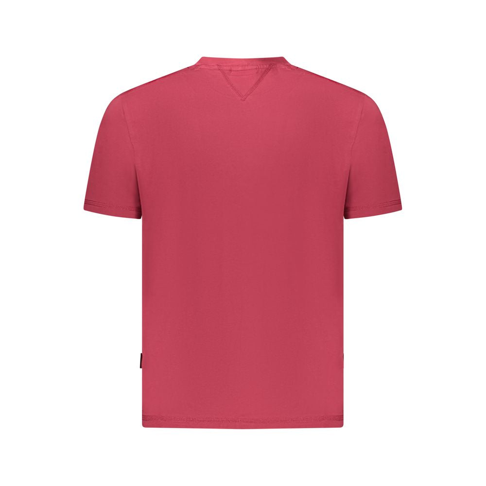 Napapijri Red Cotton Men T-Shirt back view showcasing organic cotton material and relaxed fit design.