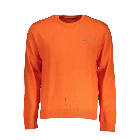 Napapijri Red Cotton Sweater with crew neck, long sleeves, featuring embroidery and logo. Ideal for stylish comfort.