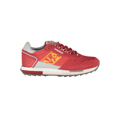 Napapijri Red Leather Men Sneaker with vibrant red design and dynamic detailing, featuring a second set of contrasting laces.